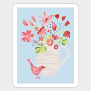 Bird with a Jug of Flowers Magnet